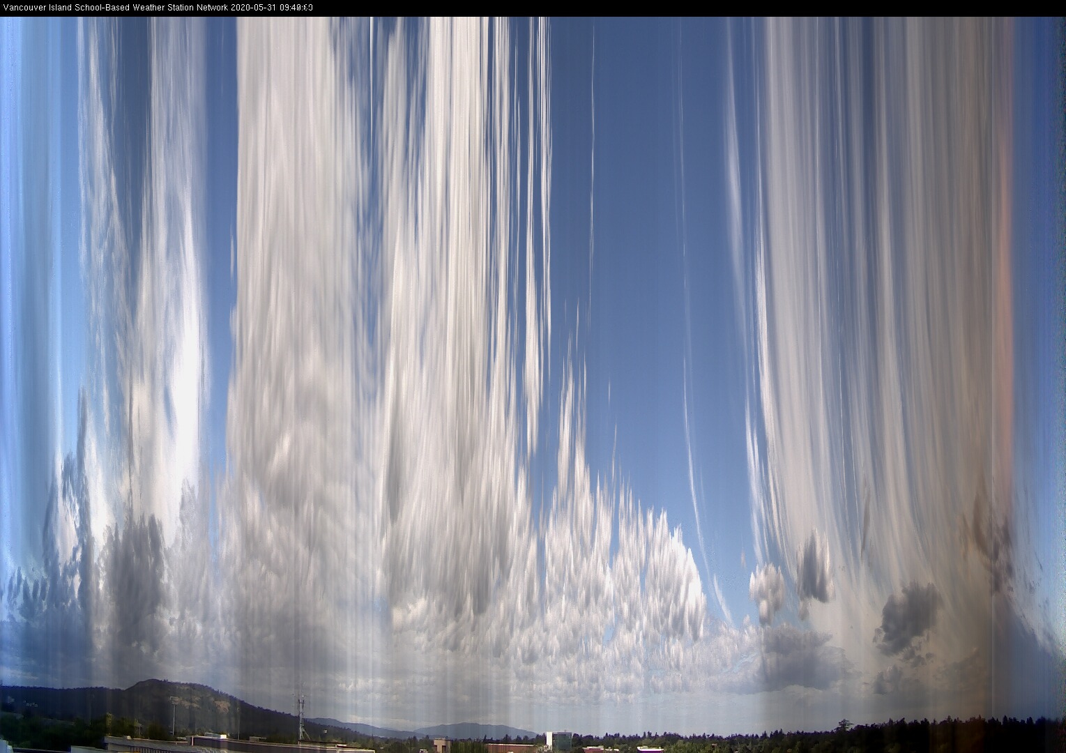 image of the sky seen from UVic, each column of pixels is a different minute, keogram