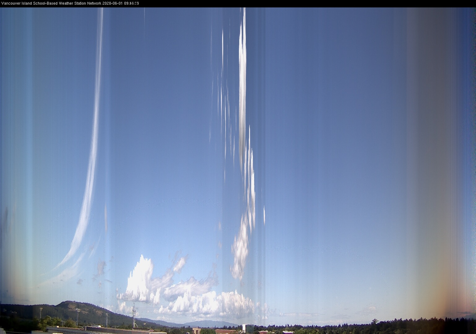 image of the sky seen from UVic, each column of pixels is a different minute, keogram