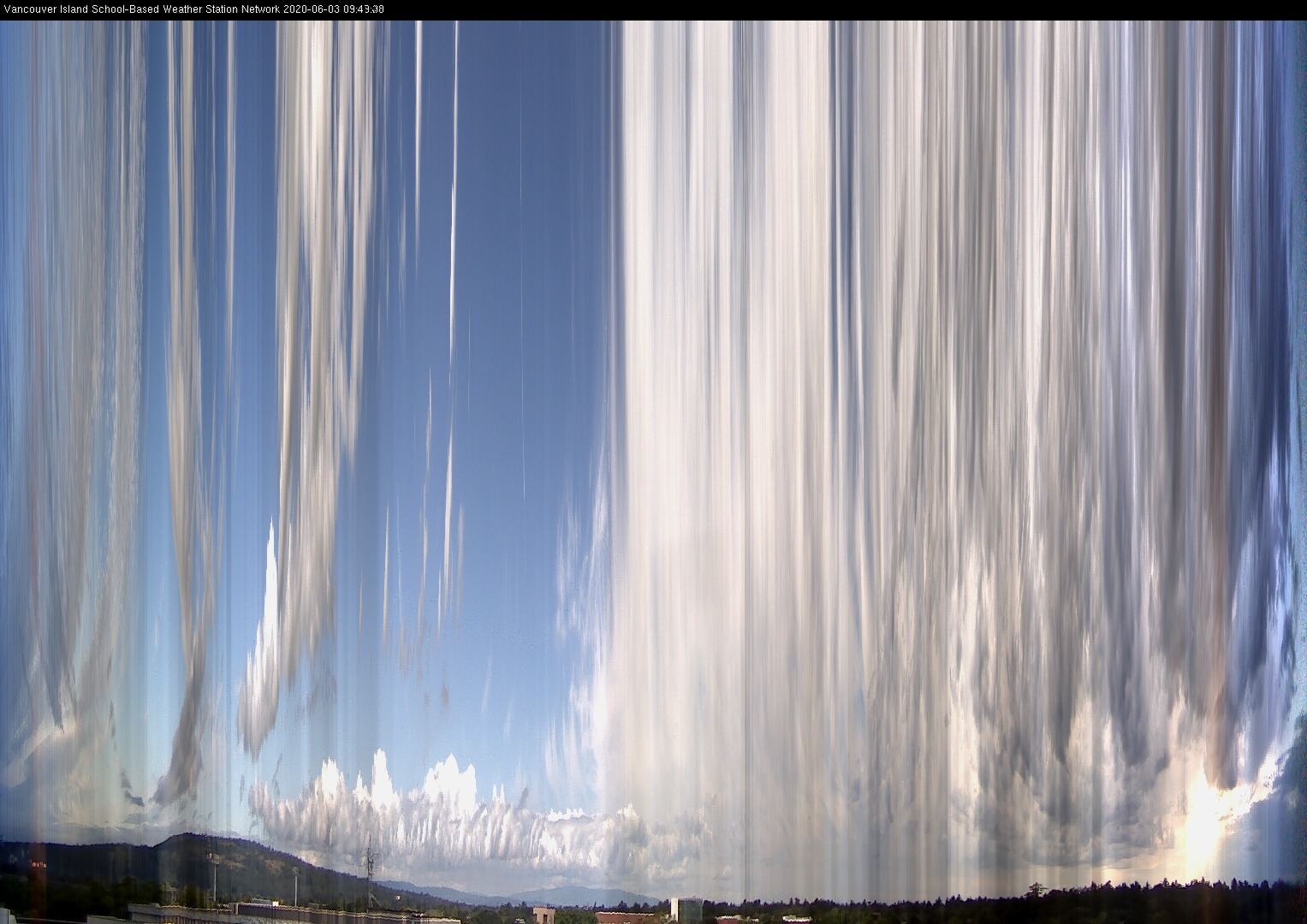 image of the sky seen from UVic, each column of pixels is a different minute, keogram