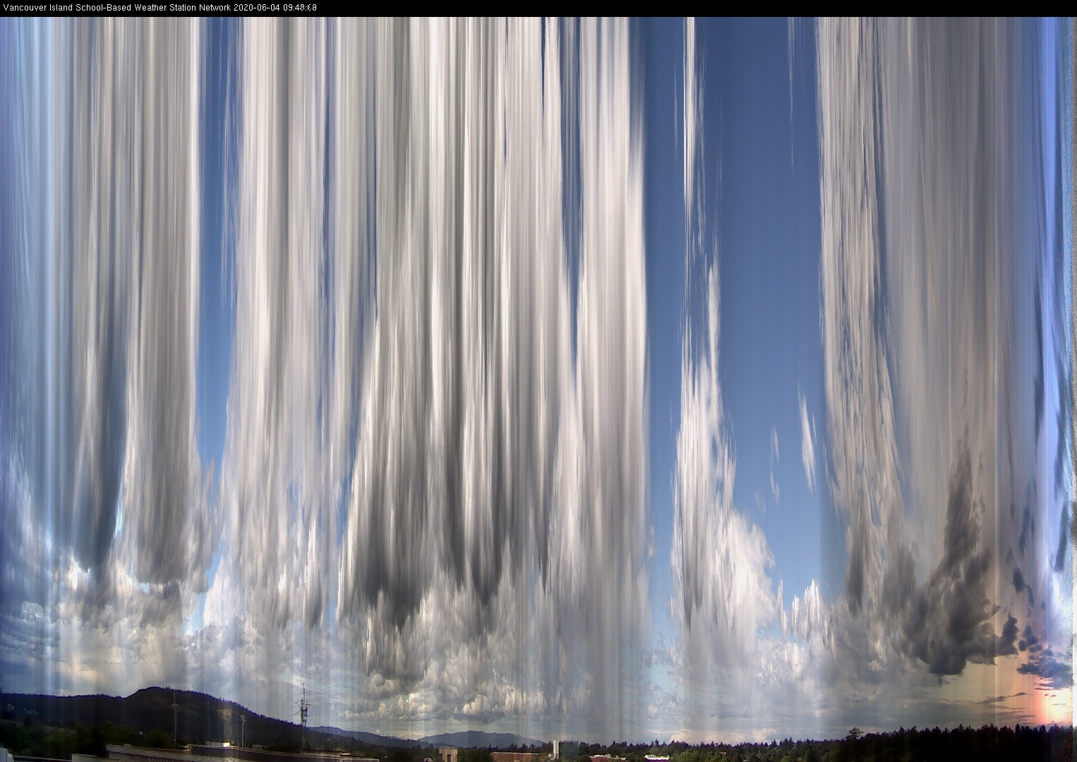image of the sky seen from UVic, each column of pixels is a different minute, keogram