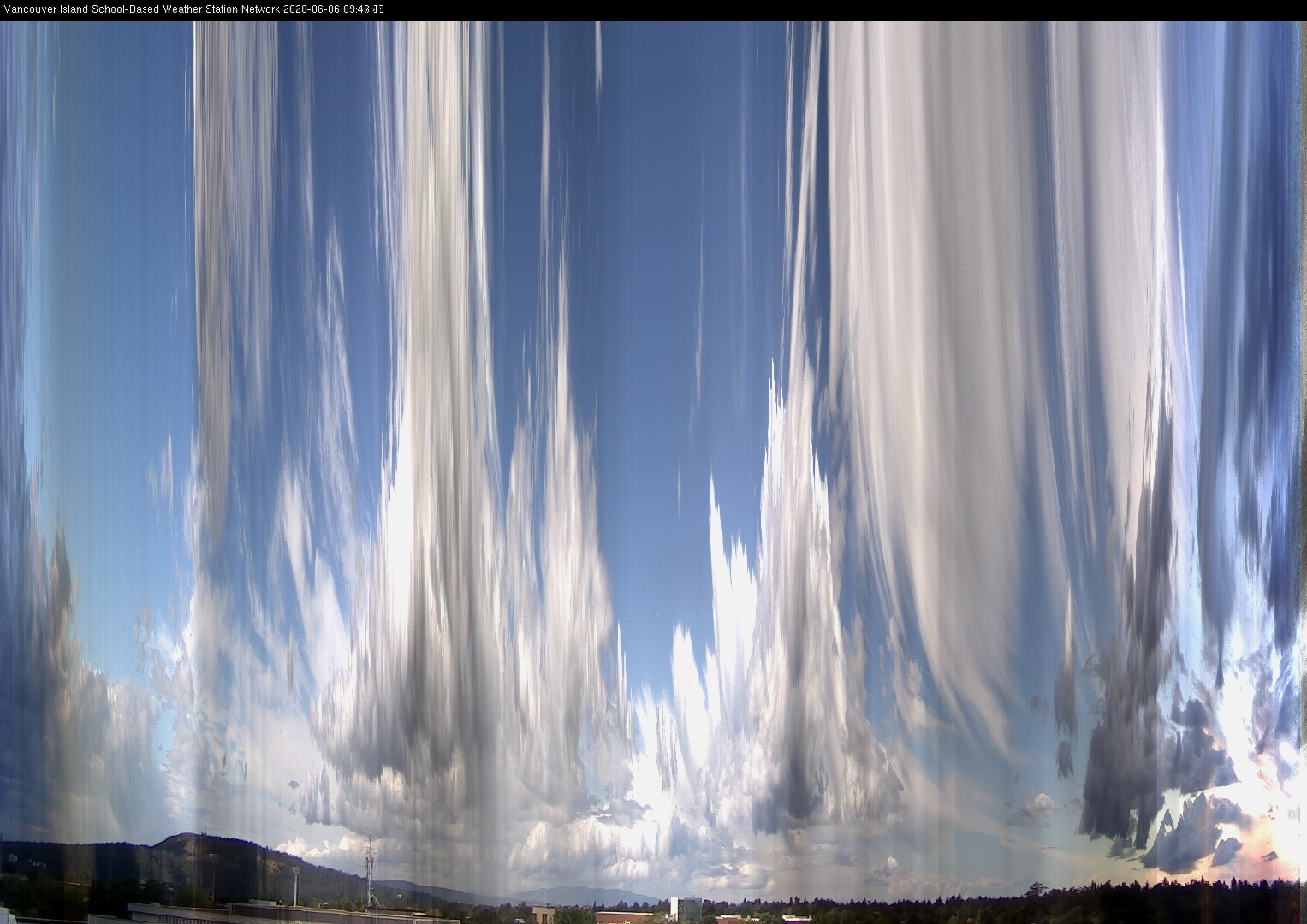 image of the sky seen from UVic, each column of pixels is a different minute, keogram