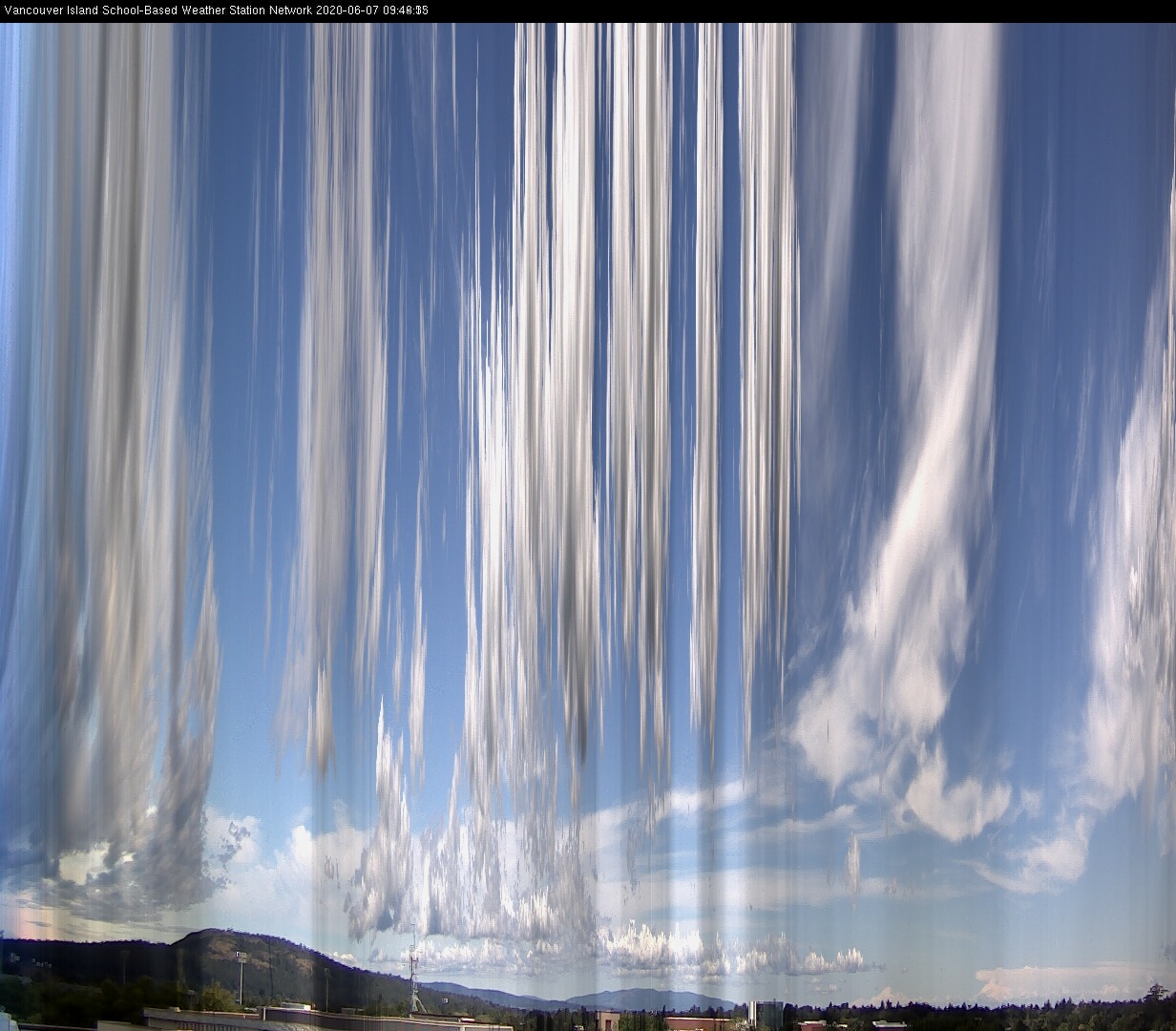 image of the sky seen from UVic, each column of pixels is a different minute, keogram