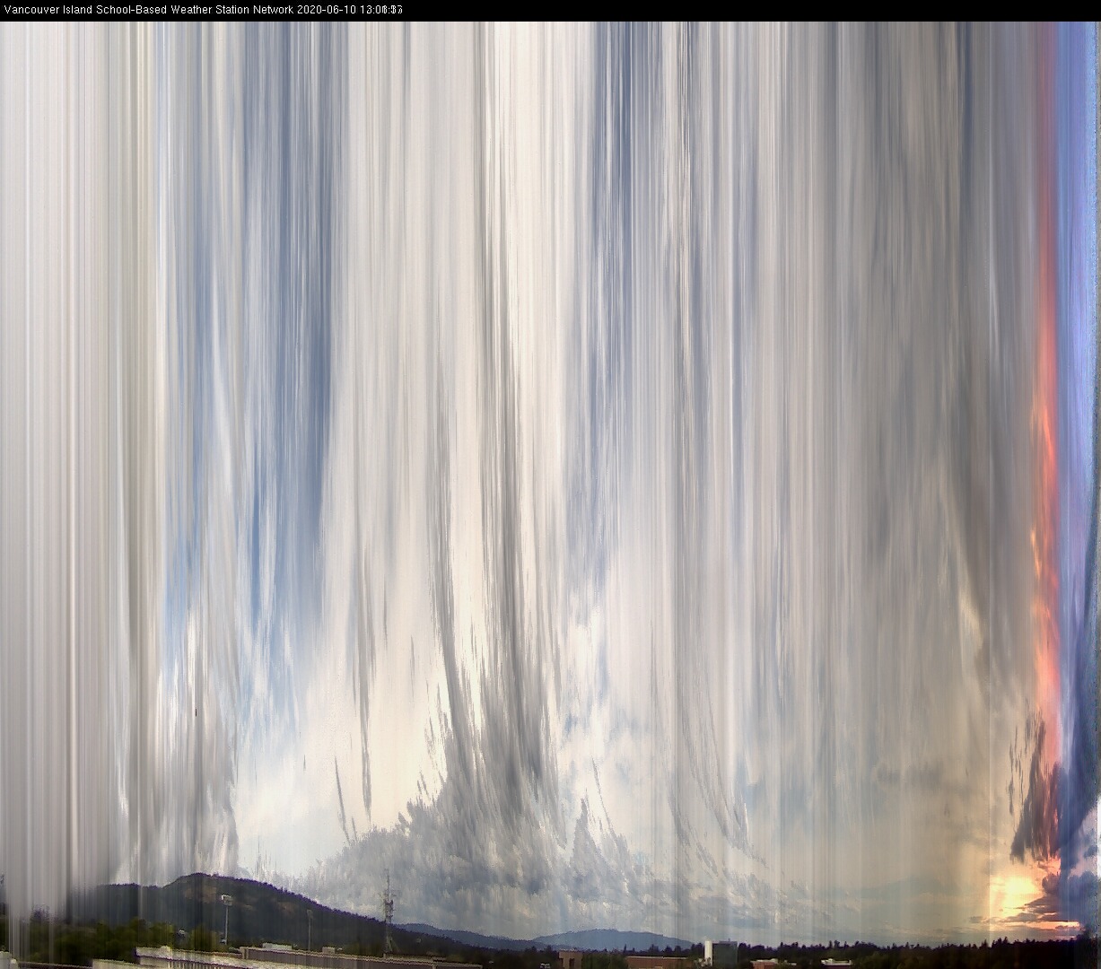 2020-06-10 image of the sky seen from UVic, each column of pixels is a different minute, keogram
