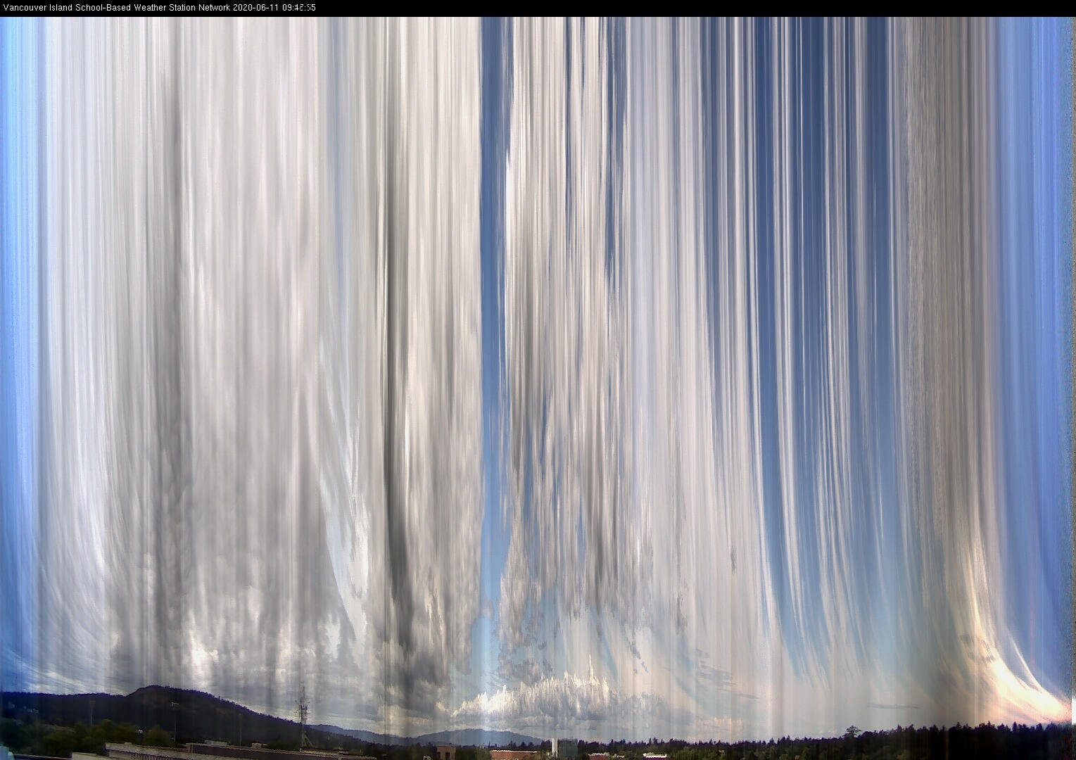 image of the sky seen from UVic, each column of pixels is a different minute, keogram