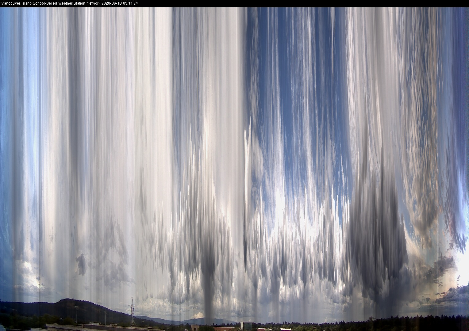 image of the sky seen from UVic, each column of pixels is a different minute, keogram