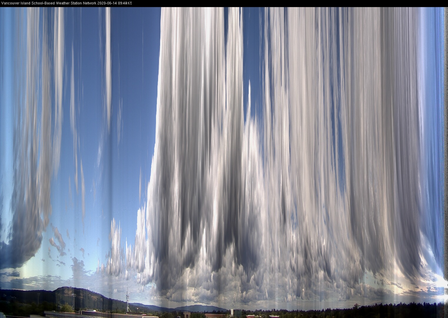 image of the sky seen from UVic, each column of pixels is a different minute, keogram