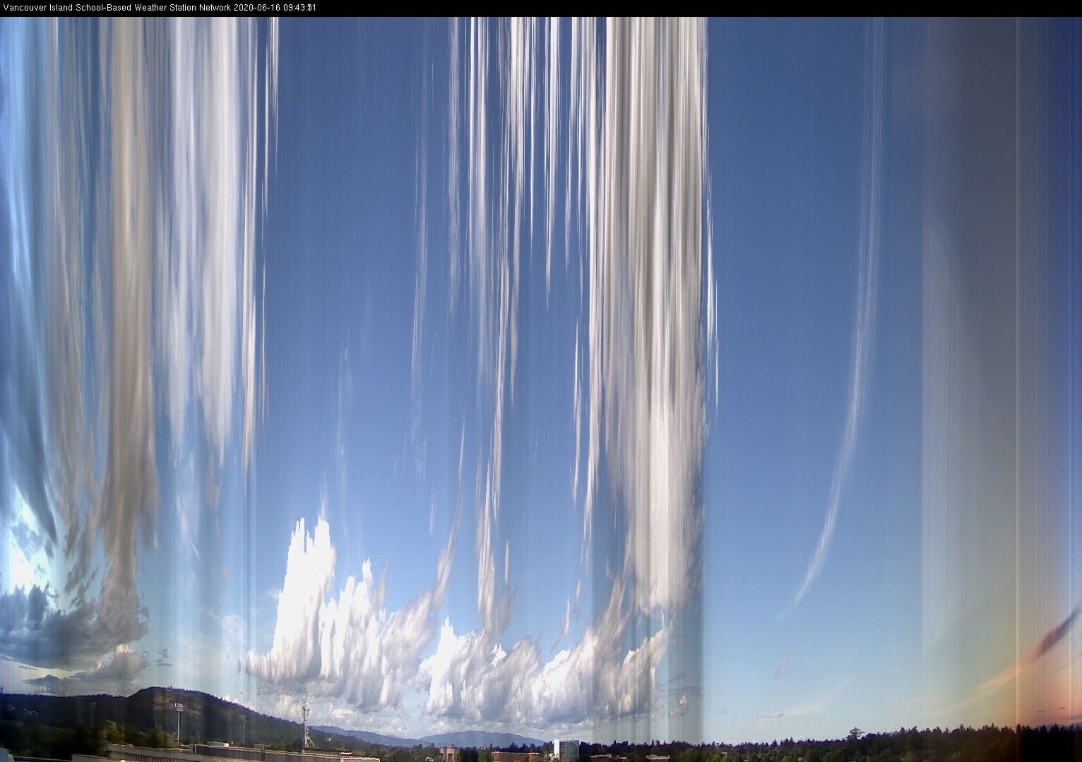image of the sky seen from UVic, each column of pixels is a different minute, keogram