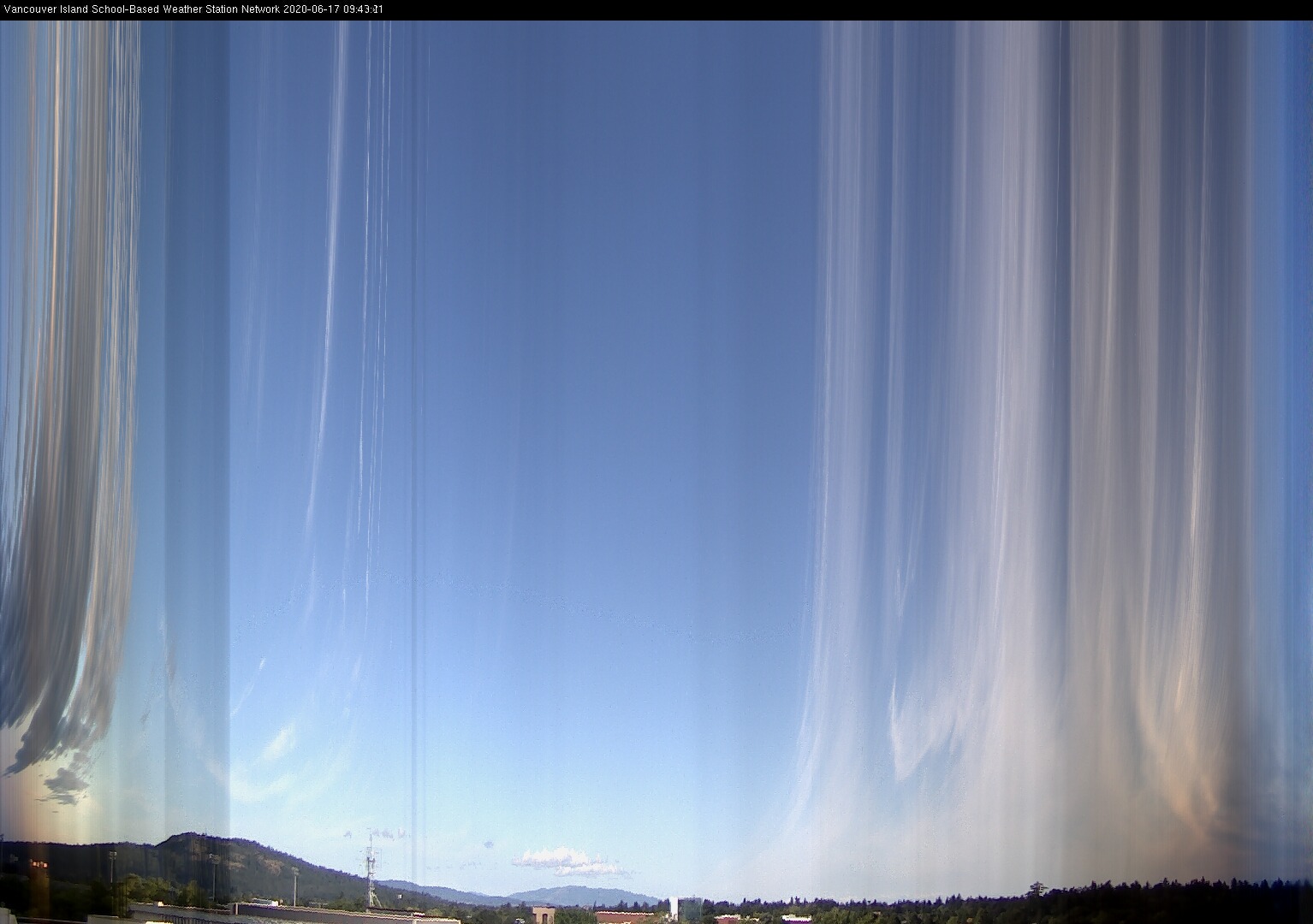 image of the sky seen from UVic, each column of pixels is a different minute, keogram