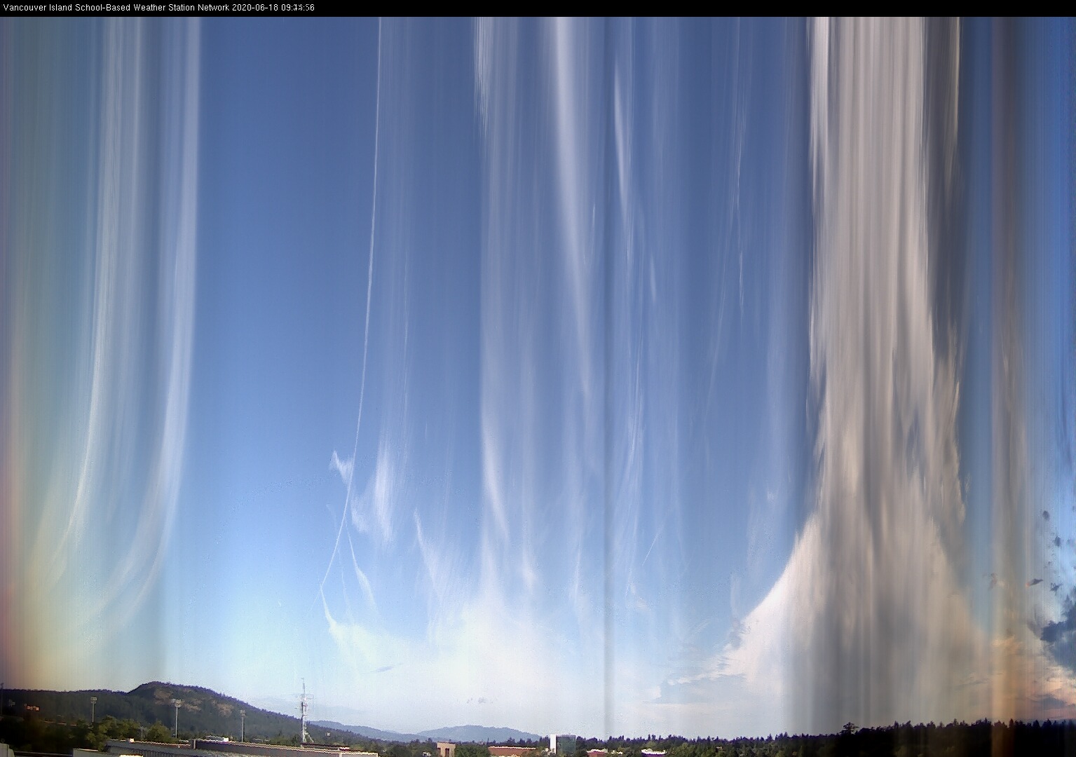 image of the sky seen from UVic, each column of pixels is a different minute, keogram