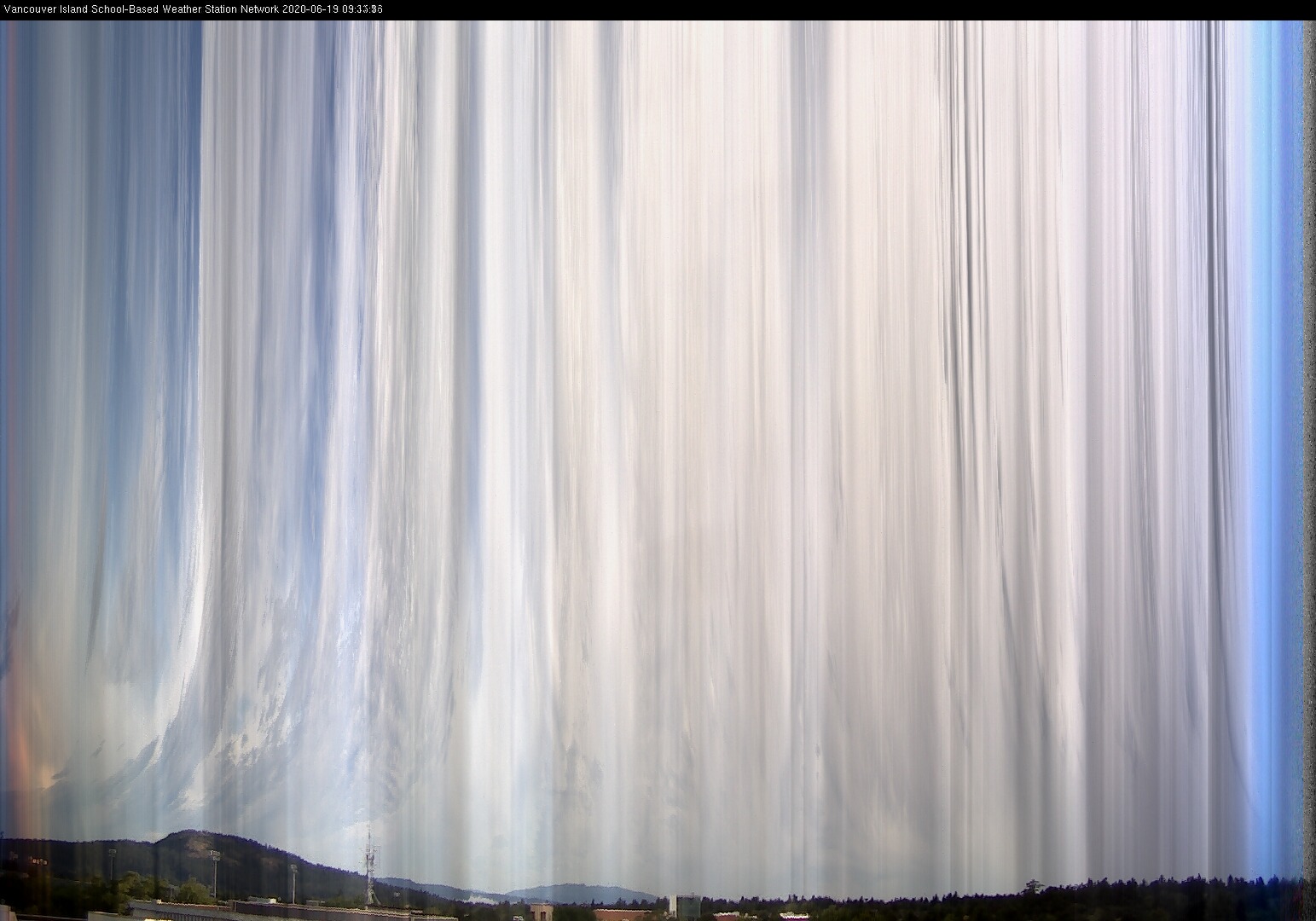 image of the sky seen from UVic, each column of pixels is a different minute, keogram