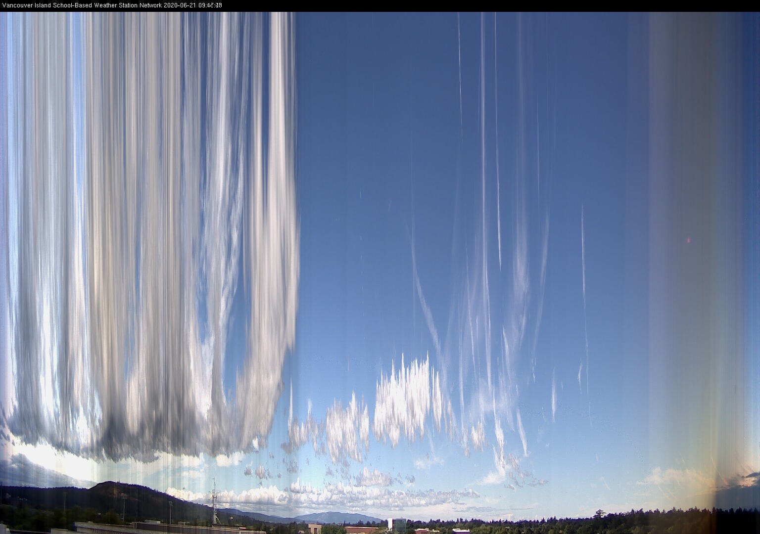 image of the sky seen from UVic, each column of pixels is a different minute, keogram