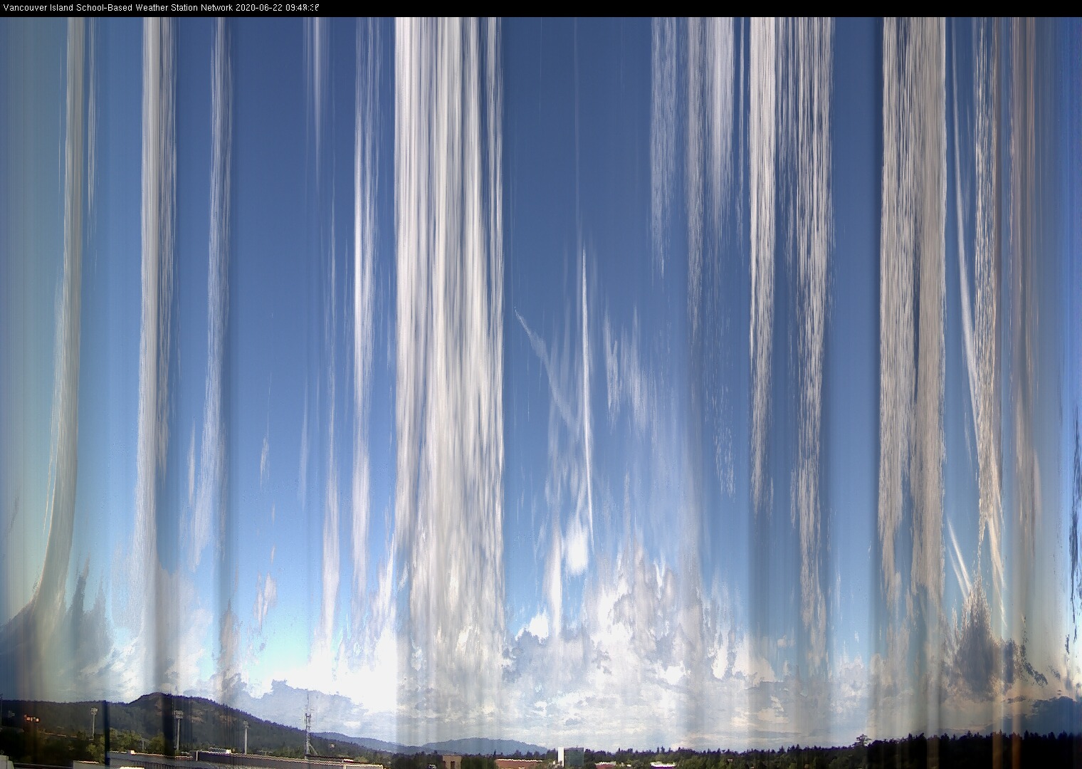 image of the sky seen from UVic, each column of pixels is a different minute, keogram