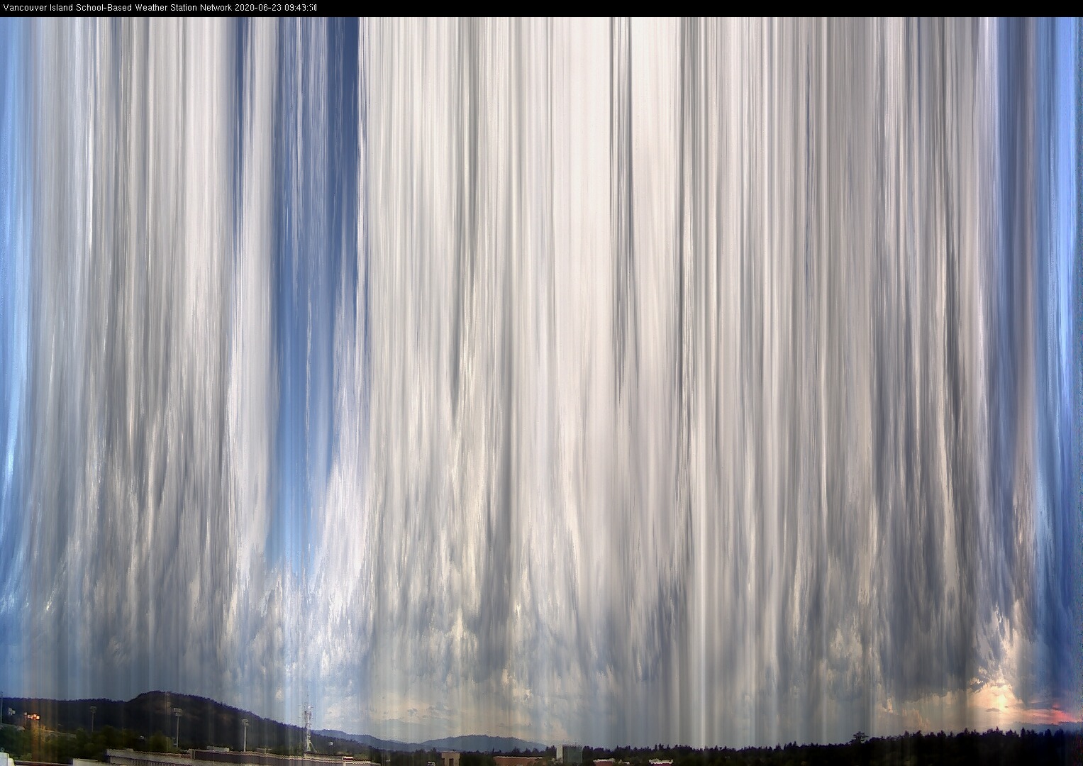 image of the sky seen from UVic, each column of pixels is a different minute, keogram