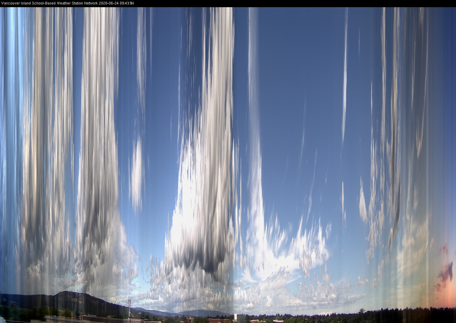image of the sky seen from UVic, each column of pixels is a different minute, keogram