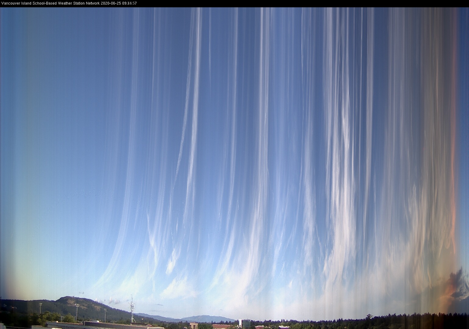 image of the sky seen from UVic, each column of pixels is a different minute, keogram