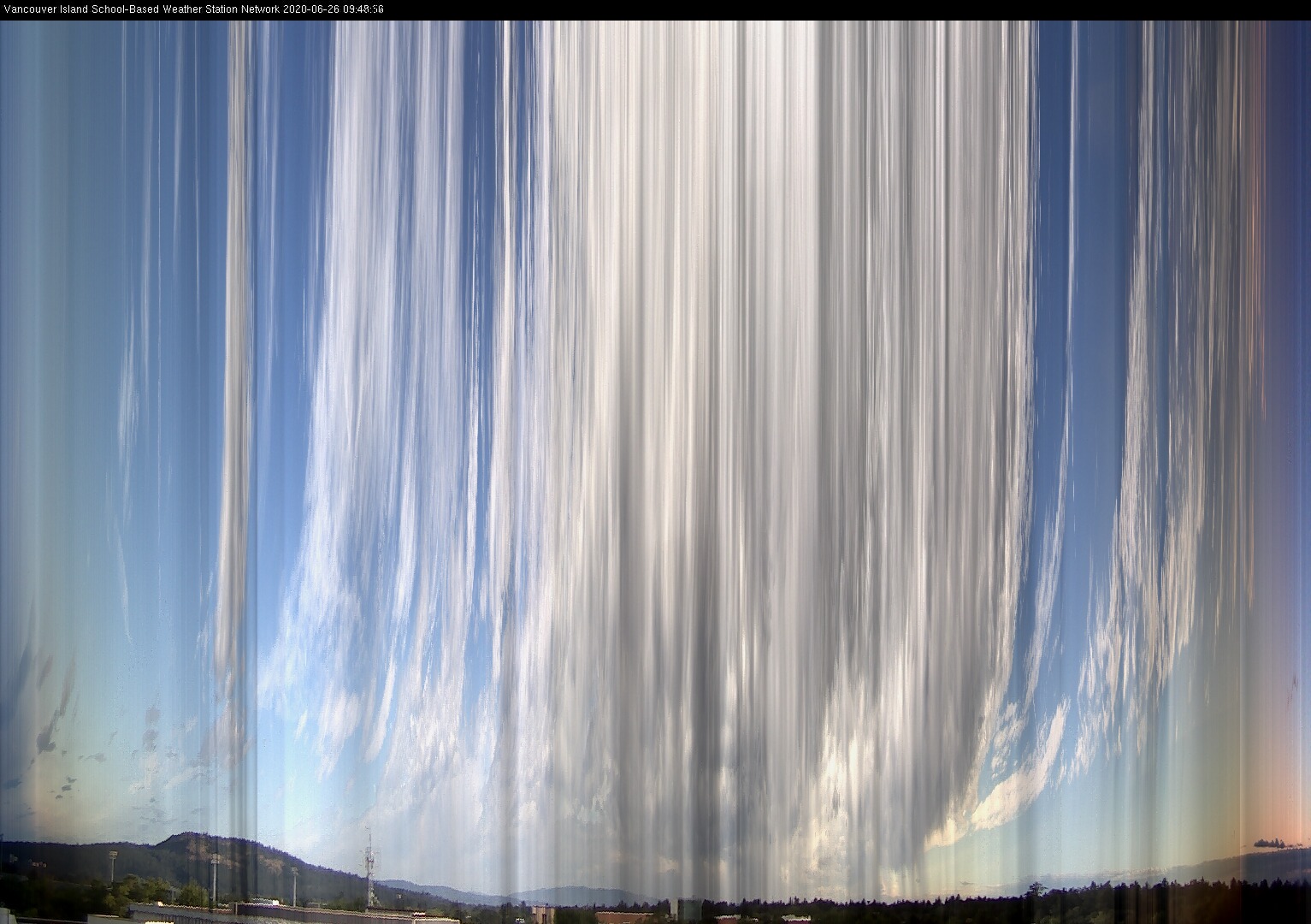 image of the sky seen from UVic, each column of pixels is a different minute, keogram