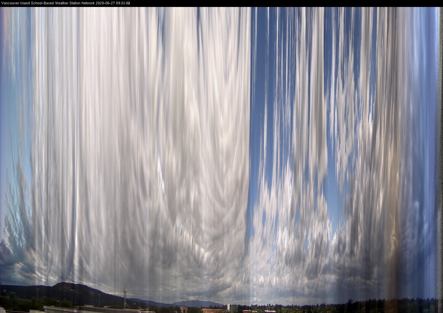 image of the sky seen from UVic, each column of pixels is a different minute, keogram