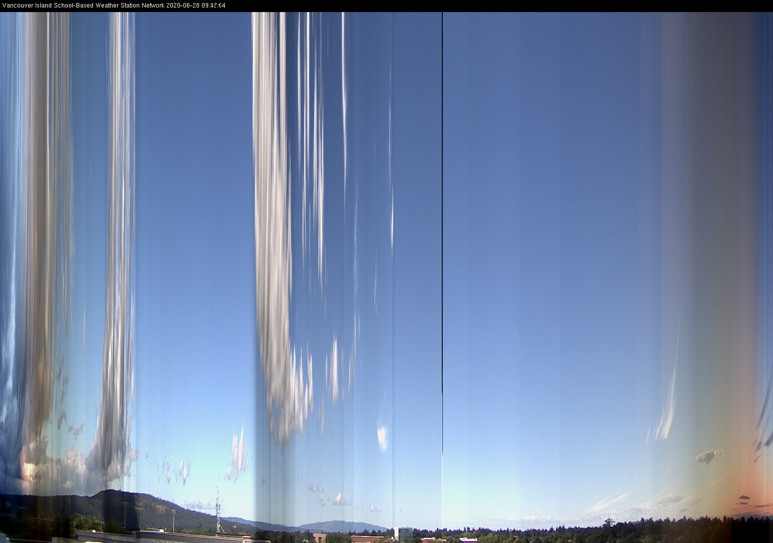 image of the sky seen from UVic, each column of pixels is a different minute, keogram