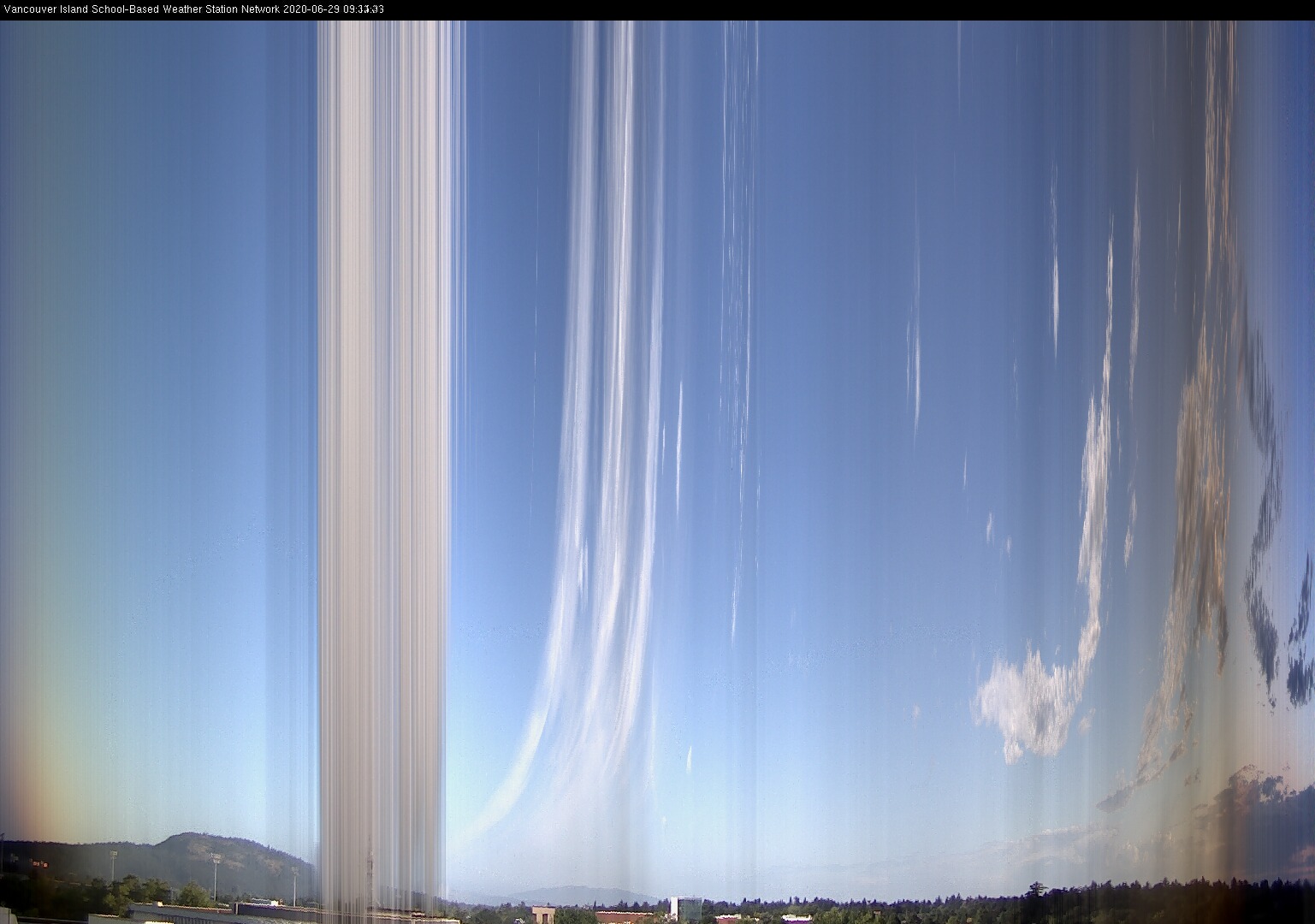 image of the sky seen from UVic, each column of pixels is a different minute, keogram