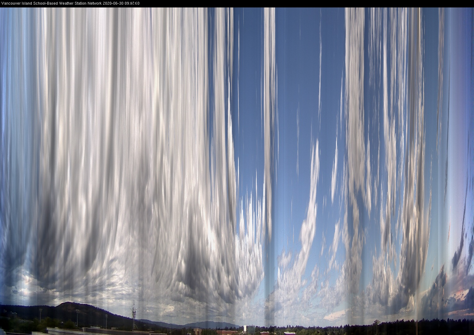 image of the sky seen from UVic, each column of pixels is a different minute, keogram
