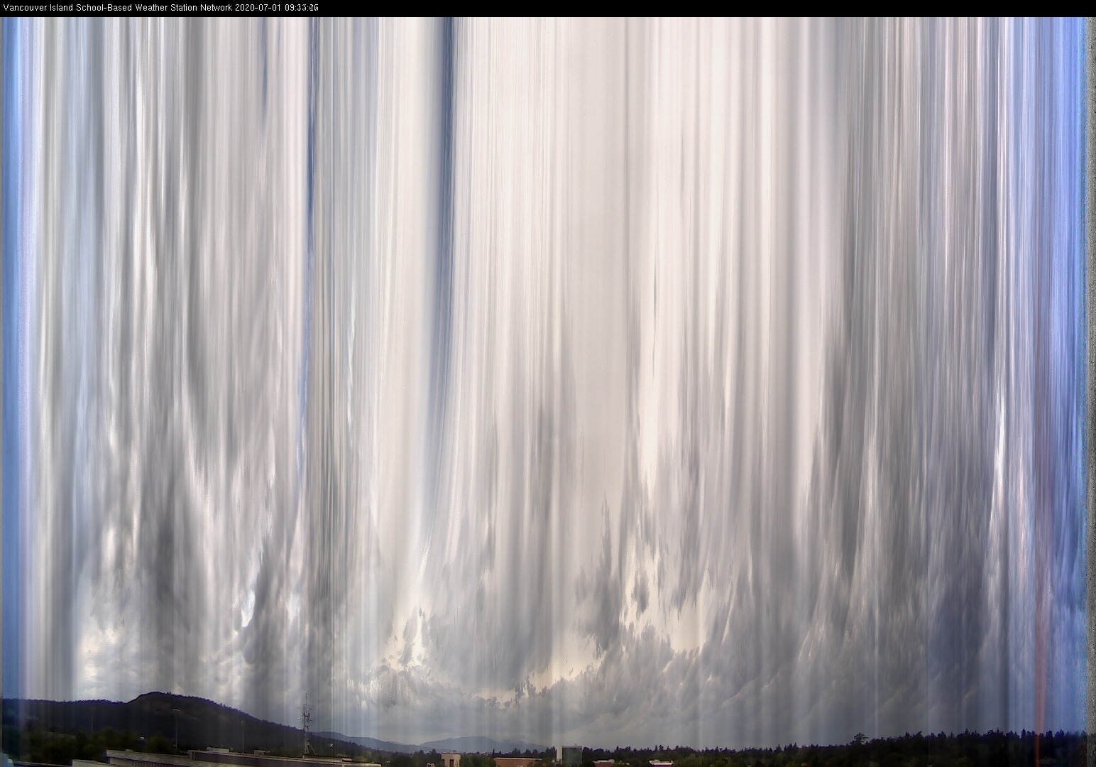 image of the sky seen from UVic, each column of pixels is a different minute, keogram
