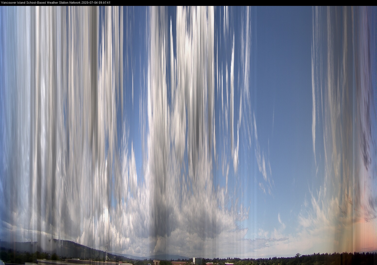 image of the sky seen from UVic, each column of pixels is a different minute, keogram