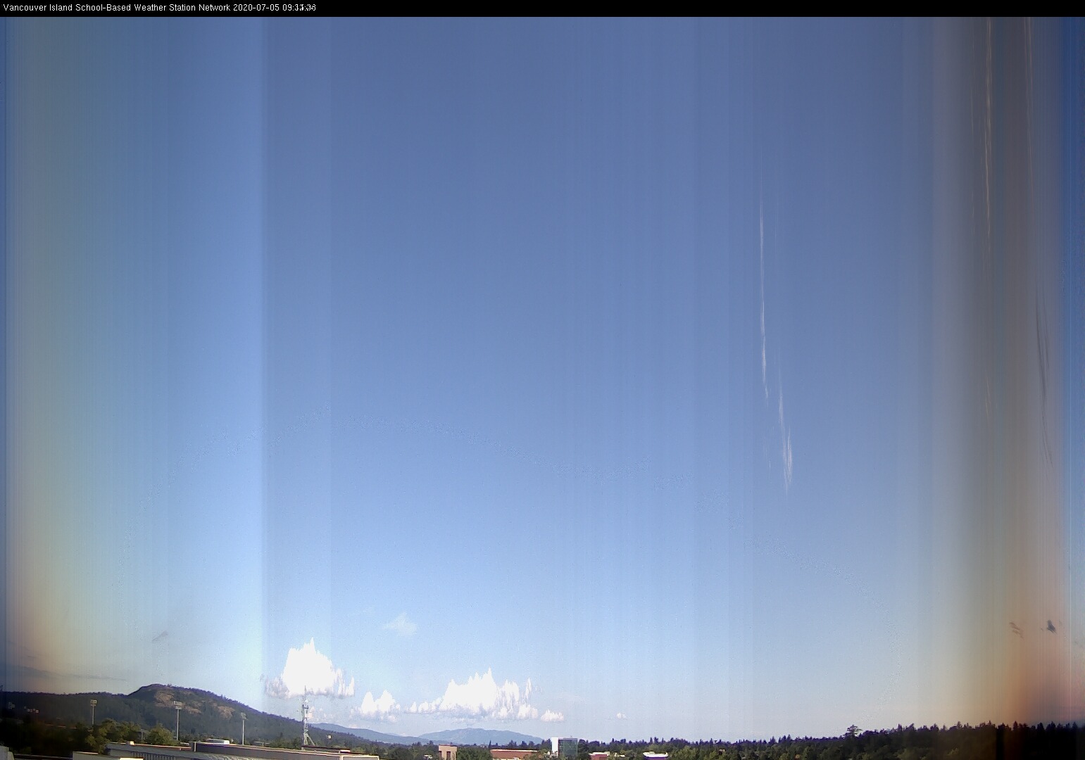 image of the sky seen from UVic, each column of pixels is a different minute, keogram
