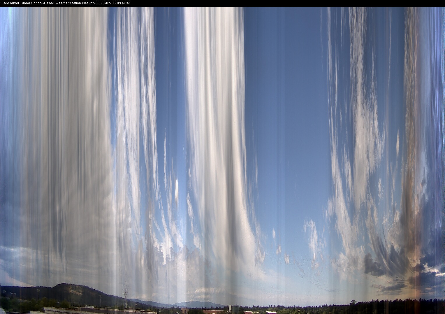 image of the sky seen from UVic, each column of pixels is a different minute, keogram
