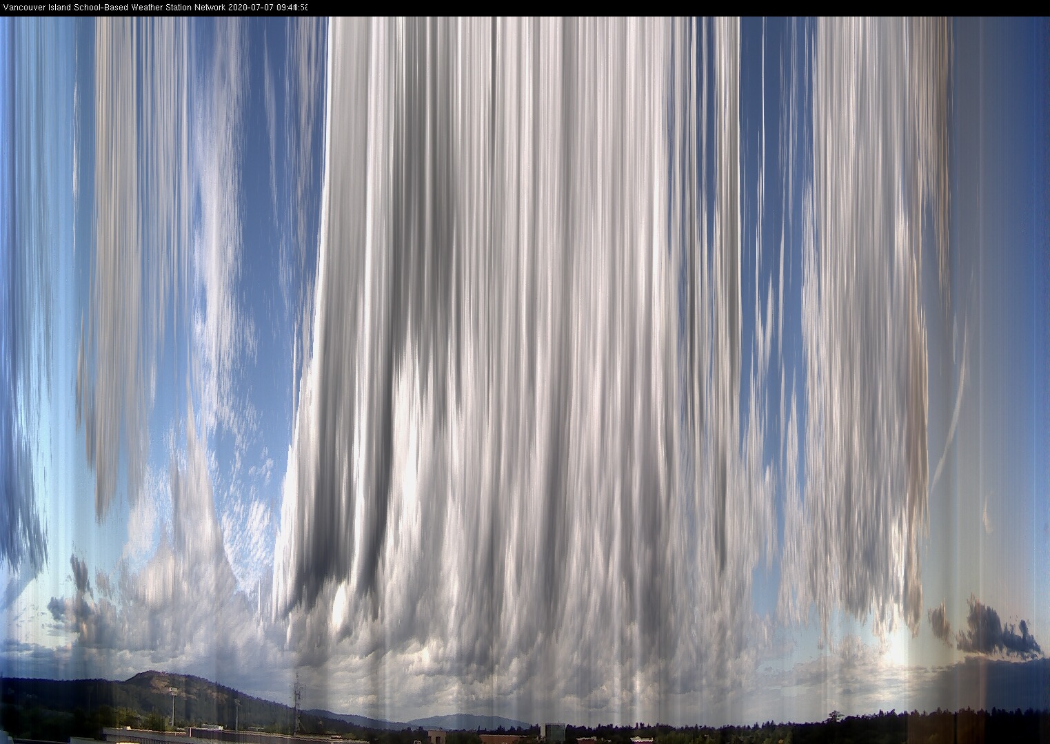 image of the sky seen from UVic, each column of pixels is a different minute, keogram