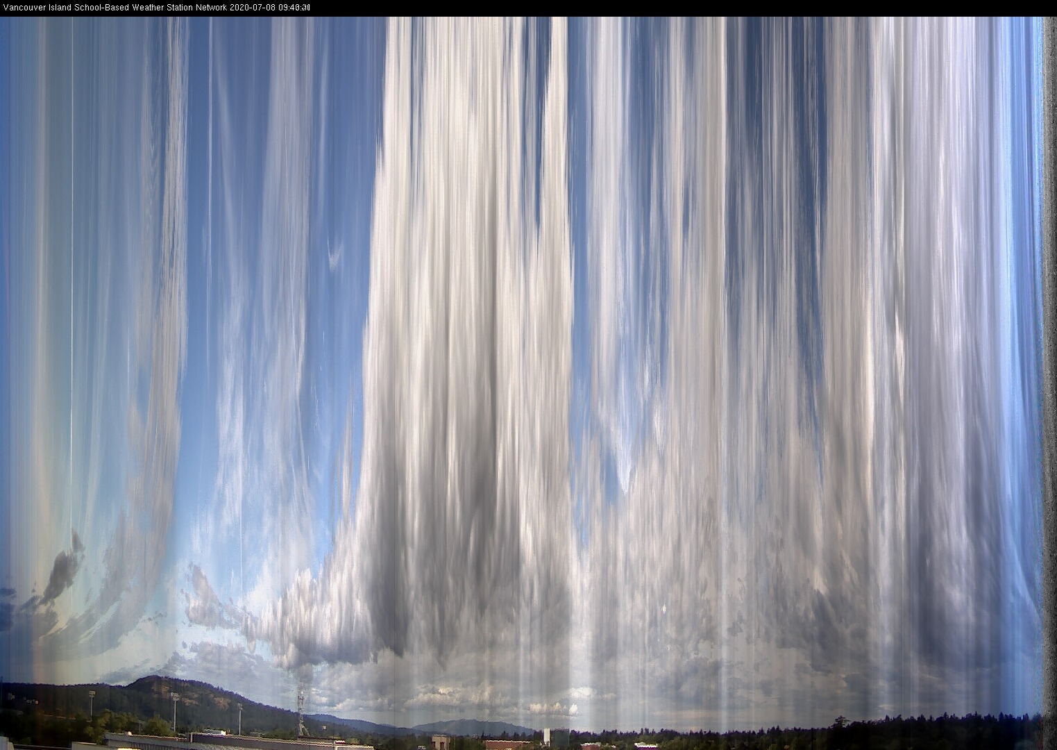 image of the sky seen from UVic, each column of pixels is a different minute, keogram