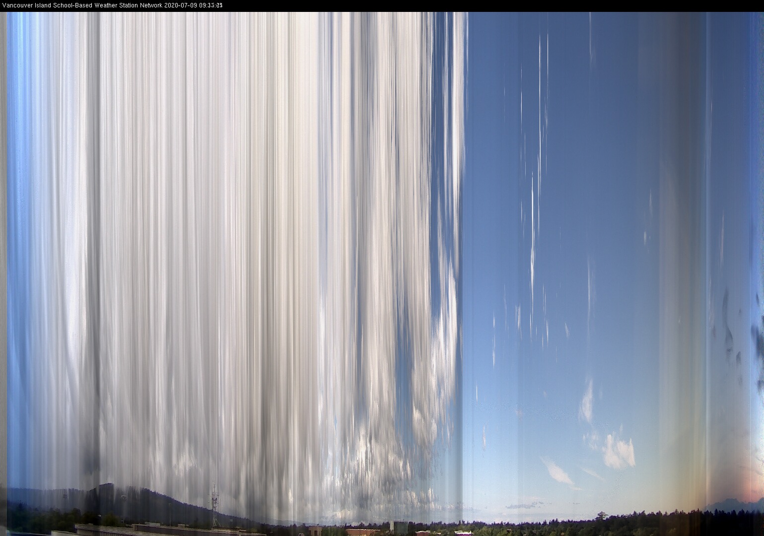 image of the sky seen from UVic, each column of pixels is a different minute, keogram