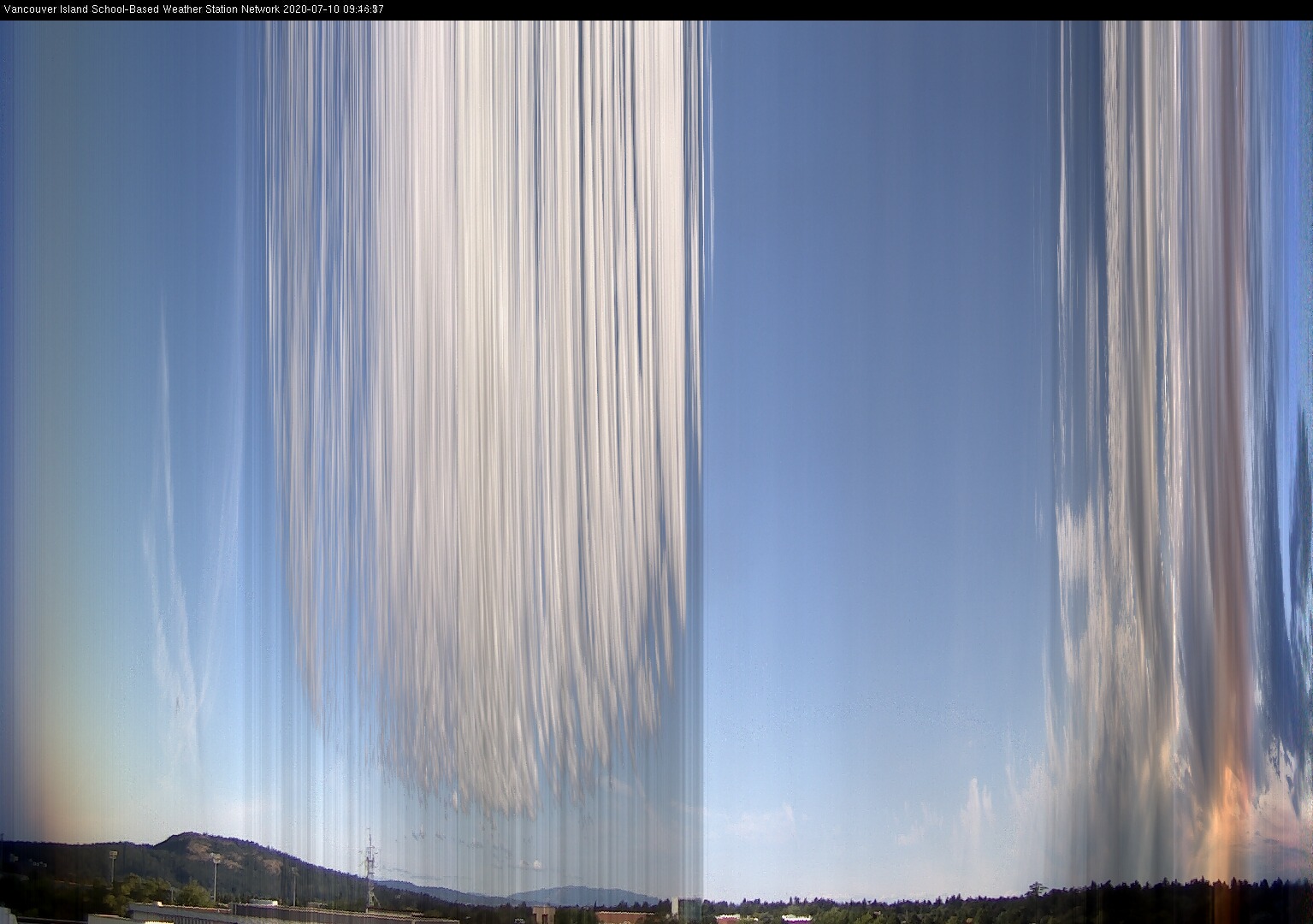 image of the sky seen from UVic, each column of pixels is a different minute, keogram