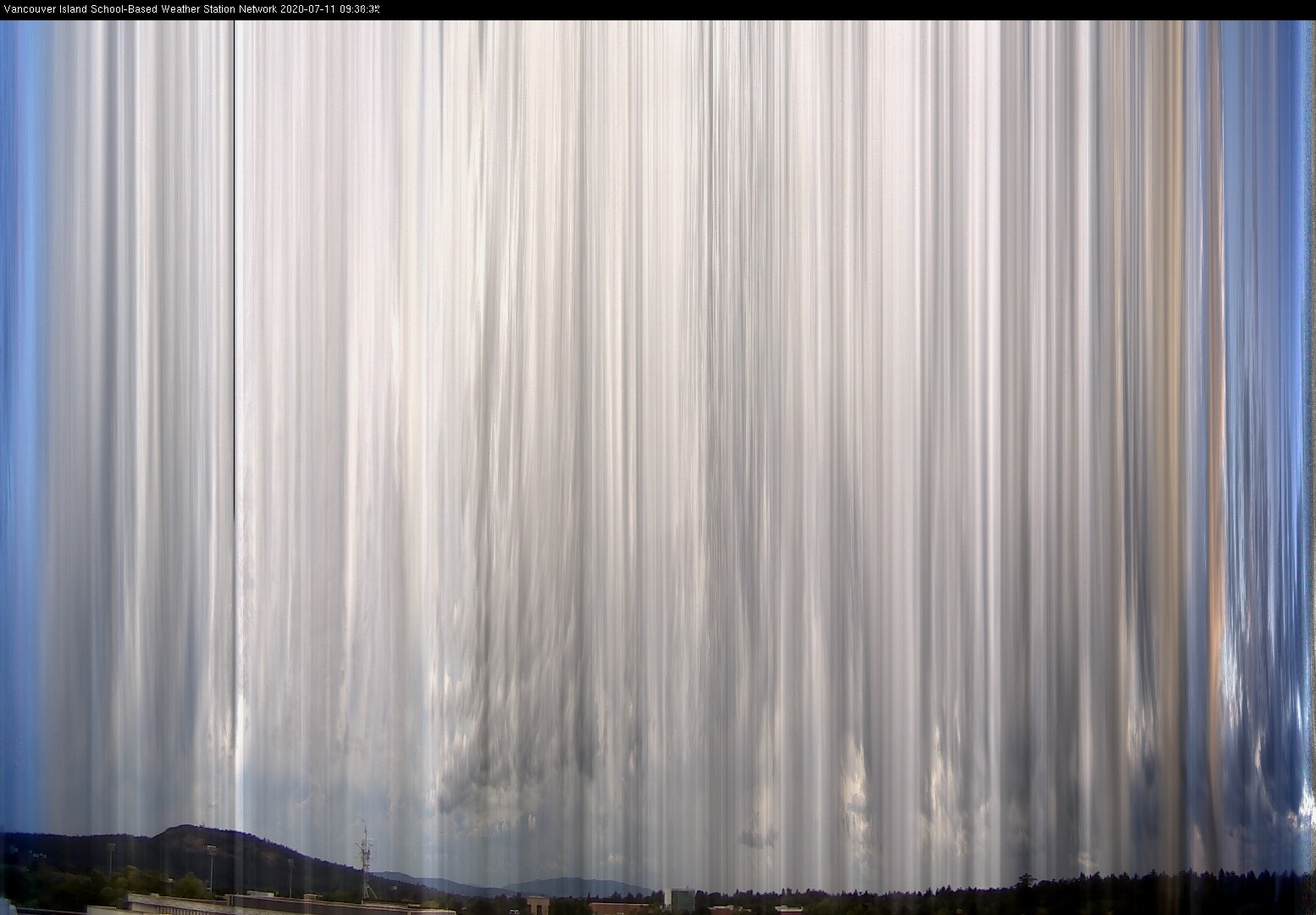 image of the sky seen from UVic, each column of pixels is a different minute, keogram