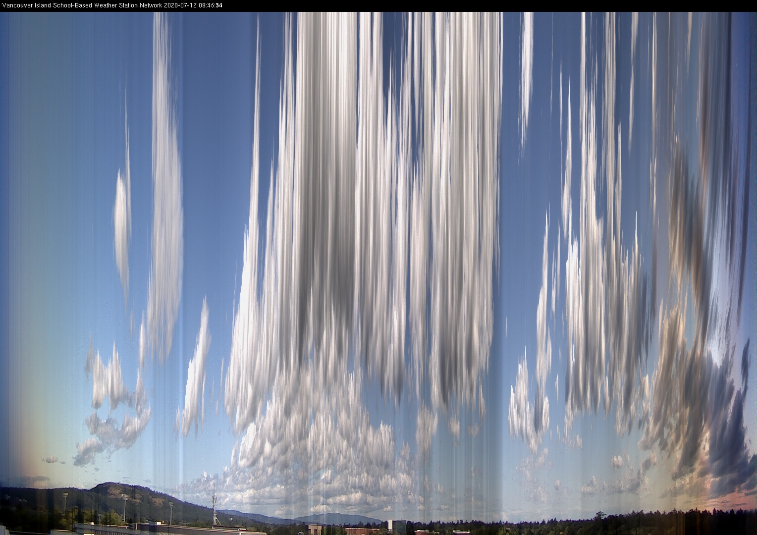 image of the sky seen from UVic, each column of pixels is a different minute, keogram