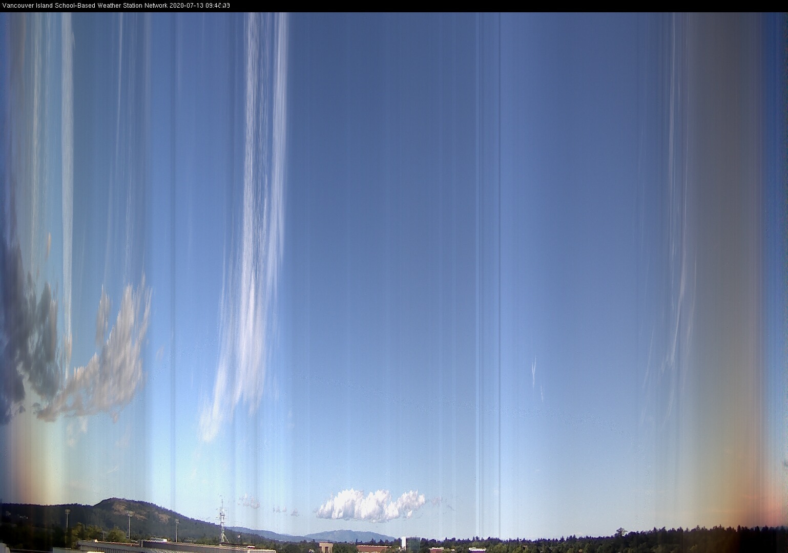 image of the sky seen from UVic, each column of pixels is a different minute, keogram