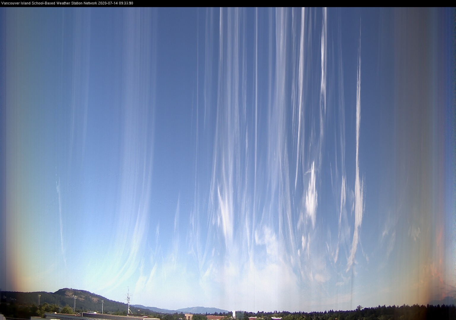 image of the sky seen from UVic, each column of pixels is a different minute, keogram