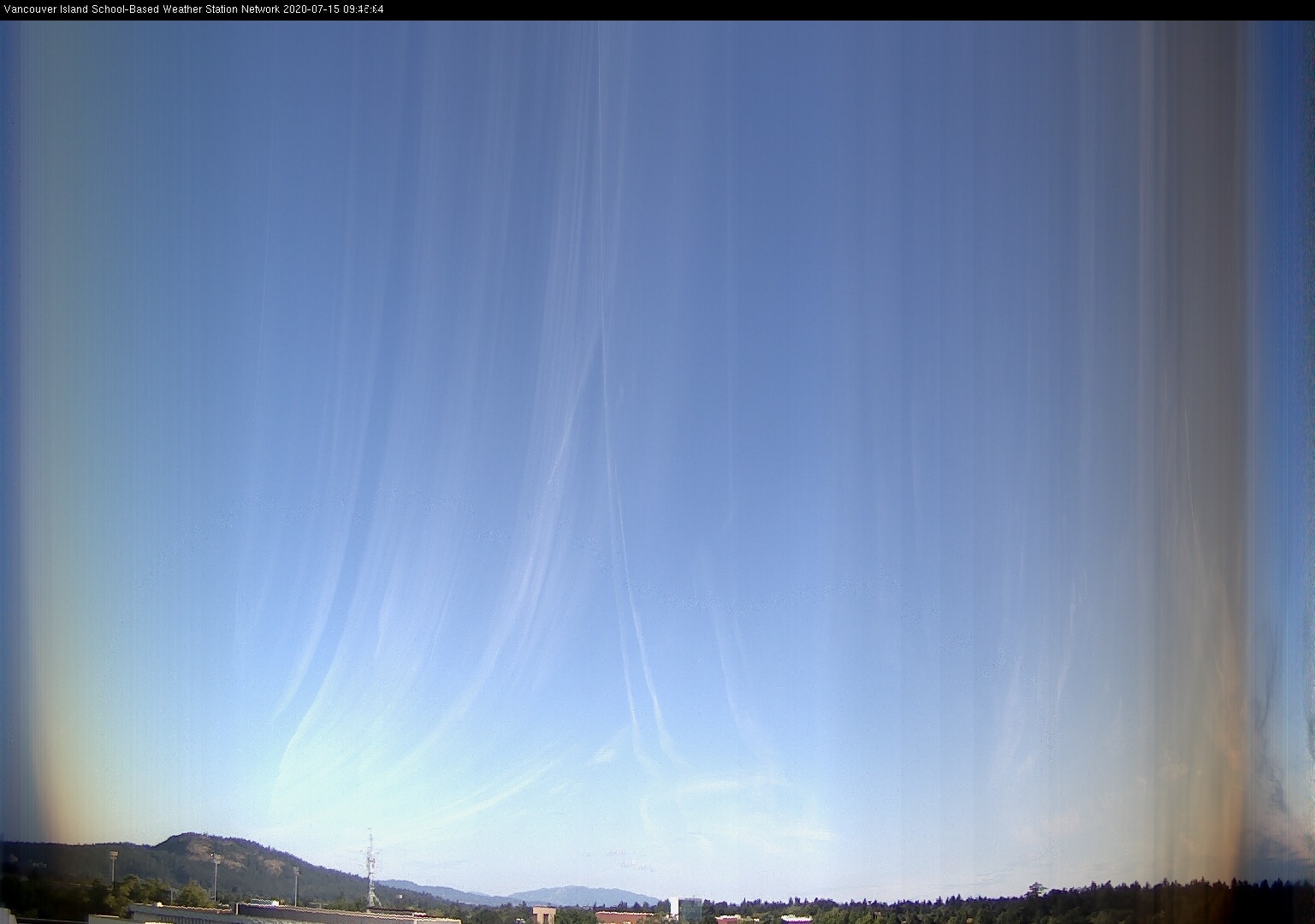 image of the sky seen from UVic, each column of pixels is a different minute, keogram