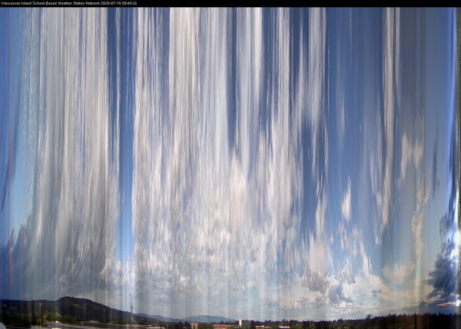 image of the sky seen from UVic, each column of pixels is a different minute, keogram
