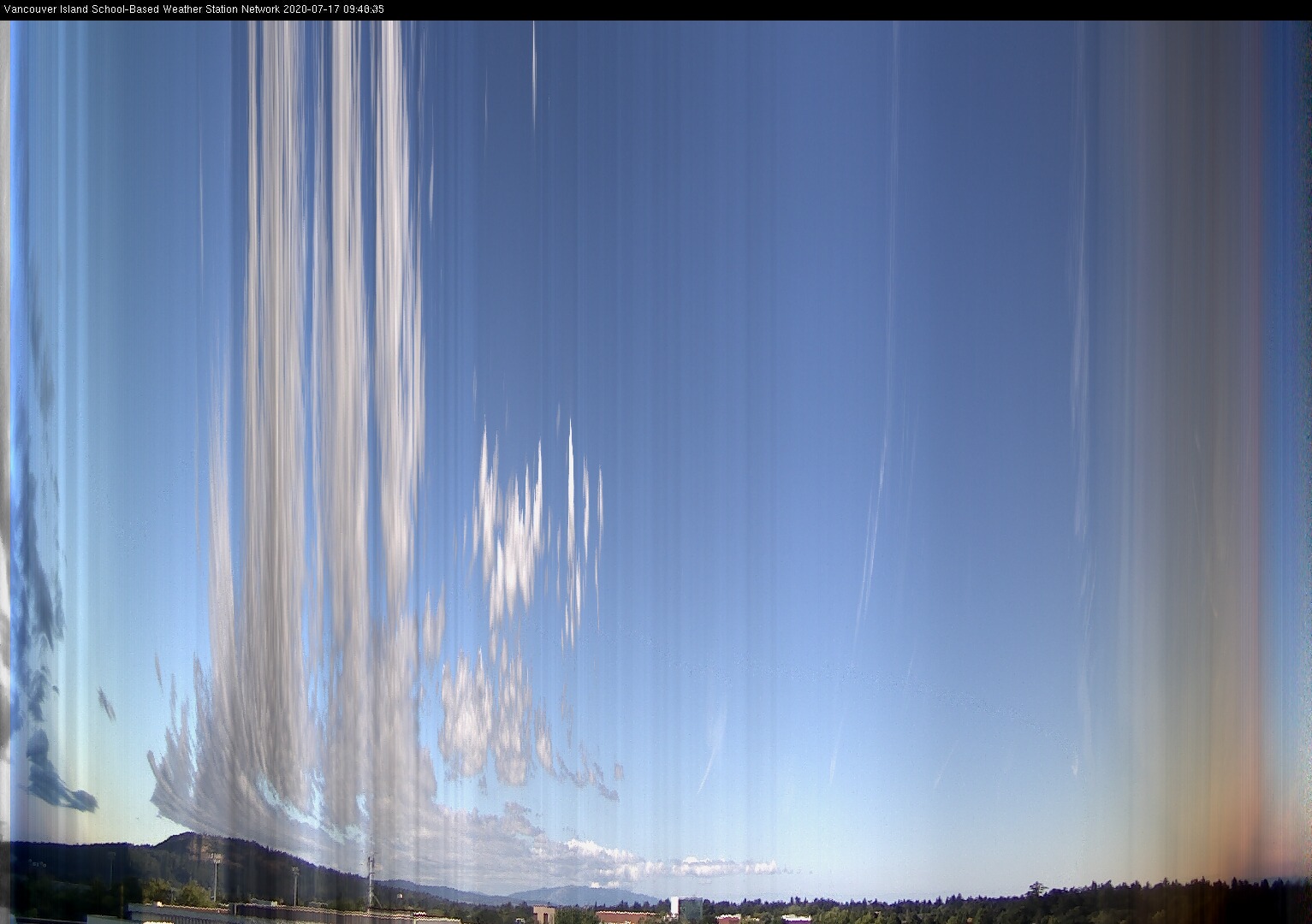 image of the sky seen from UVic, each column of pixels is a different minute, keogram