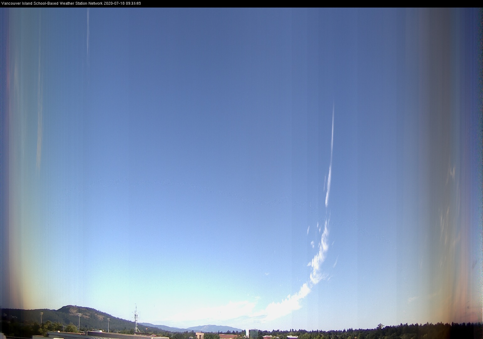 image of the sky seen from UVic, each column of pixels is a different minute, keogram
