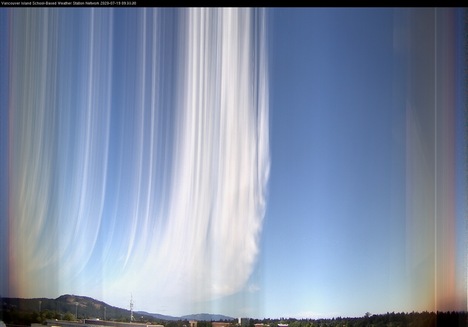 image of the sky seen from UVic, each column of pixels is a different minute, keogram