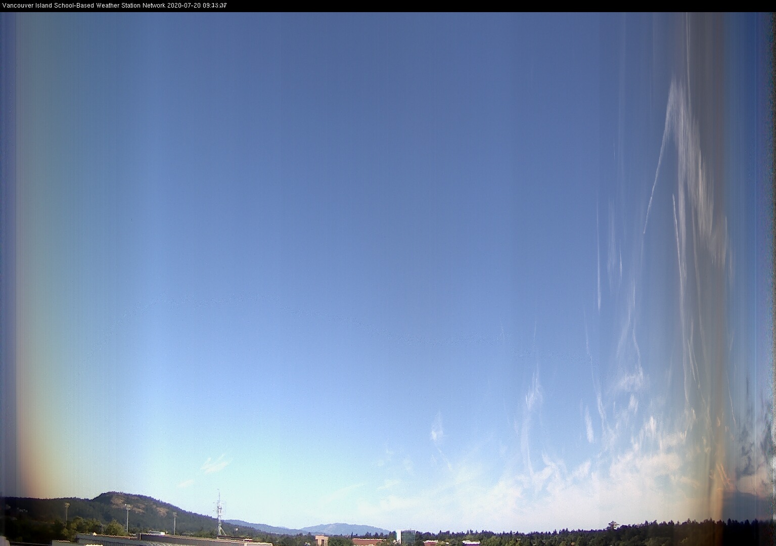 image of the sky seen from UVic, each column of pixels is a different minute, keogram