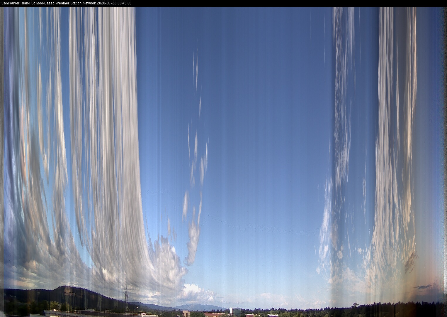 image of the sky seen from UVic, each column of pixels is a different minute, keogram