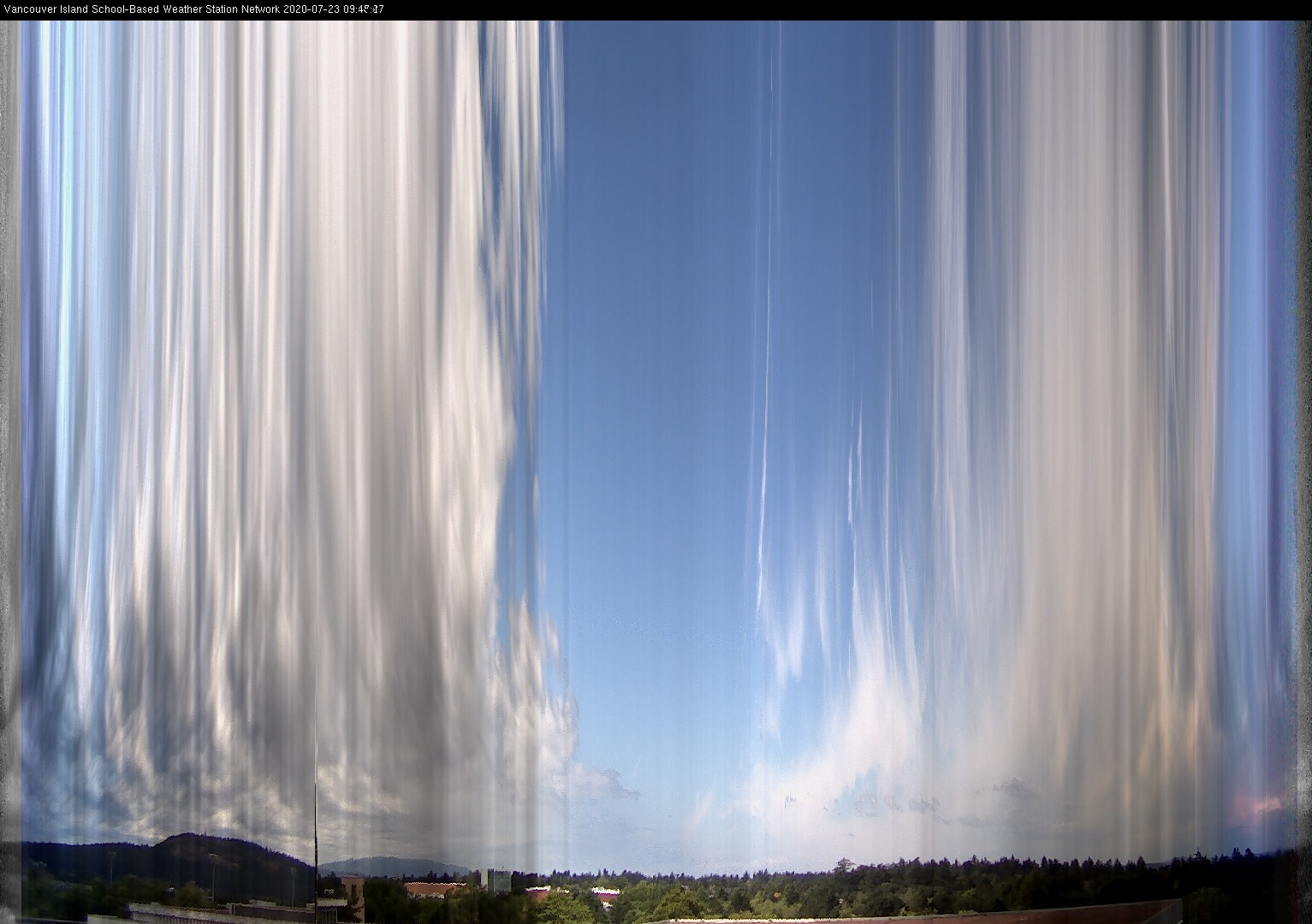 image of the sky seen from UVic, each column of pixels is a different minute, keogram