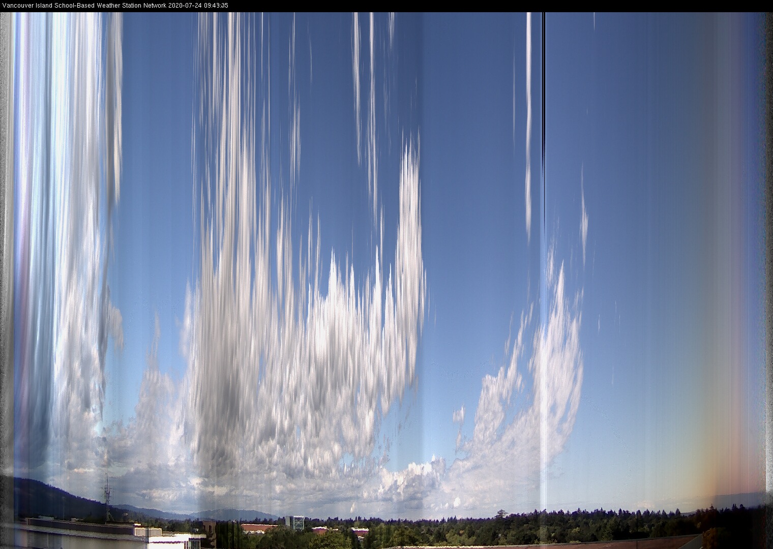 image of the sky seen from UVic, each column of pixels is a different minute, keogram