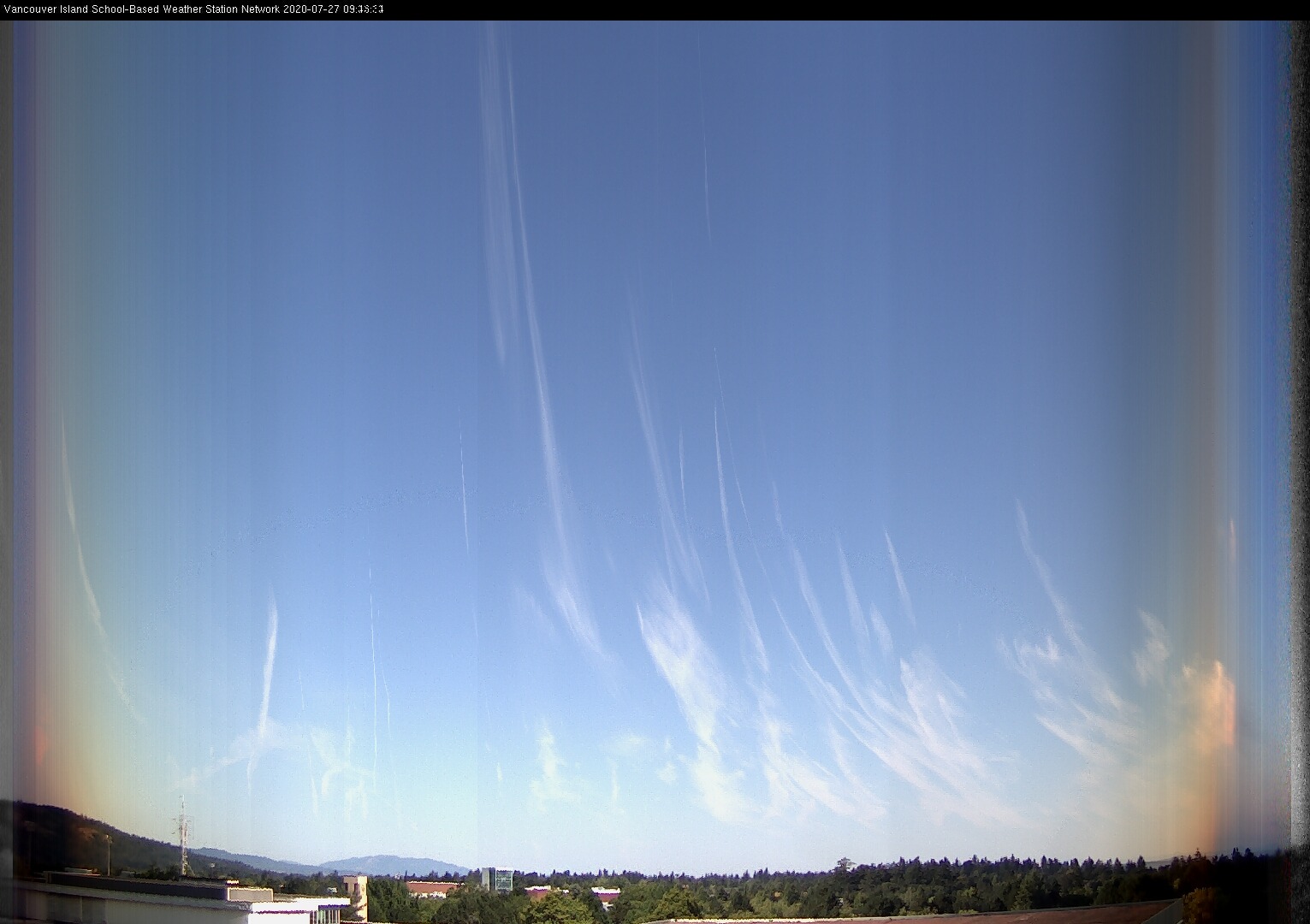 image of the sky seen from UVic, each column of pixels is a different minute, keogram