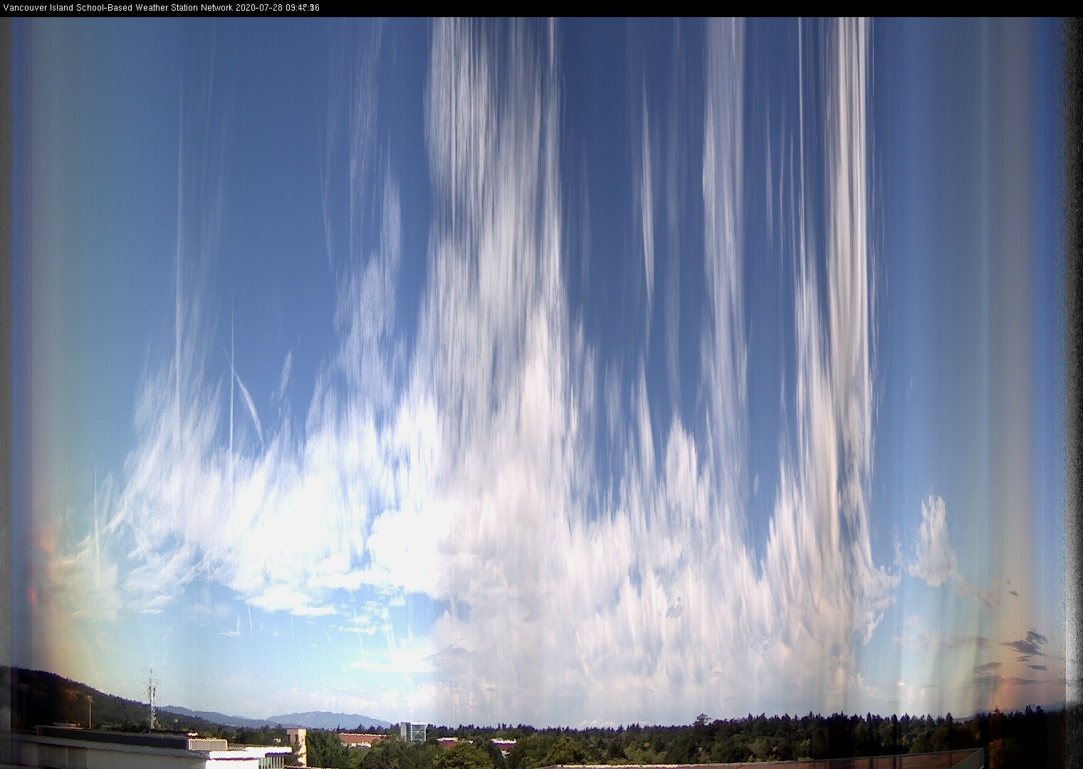 image of the sky seen from UVic, each column of pixels is a different minute, keogram