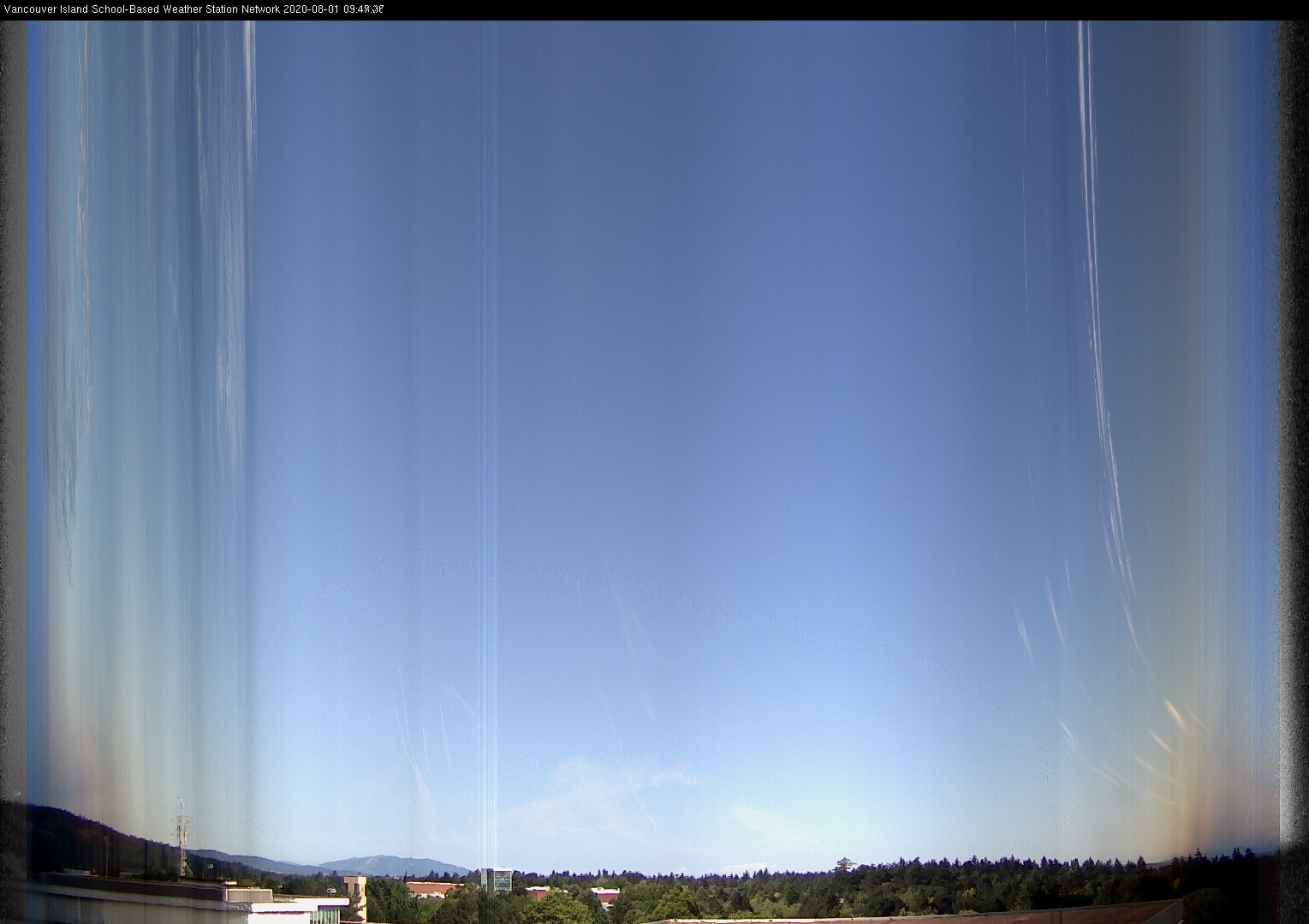 image of the sky seen from UVic, each column of pixels is a different minute, keogram