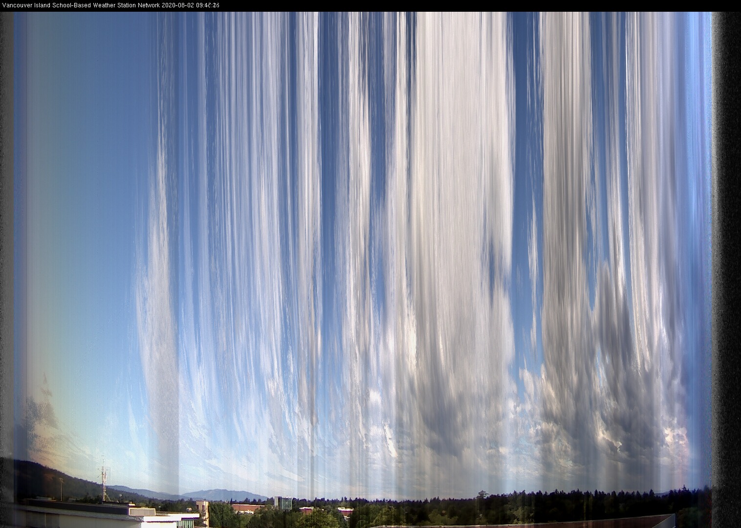 image of the sky seen from UVic, each column of pixels is a different minute, keogram