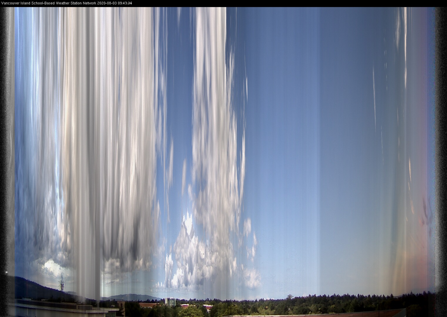 image of the sky seen from UVic, each column of pixels is a different minute, keogram